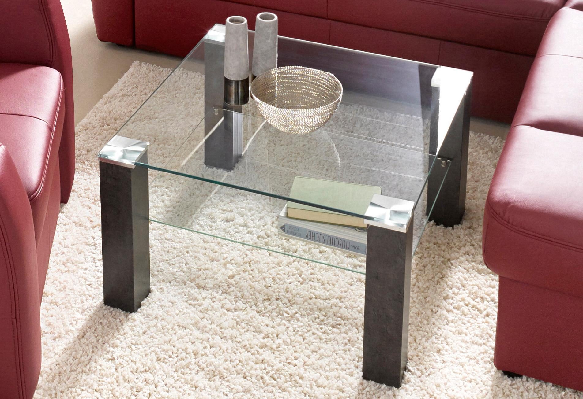 PRO Line Couchtisch, mit Glasplatte, Ablageboden aus Glas, Gestell aus Holz, quadratisch online ...